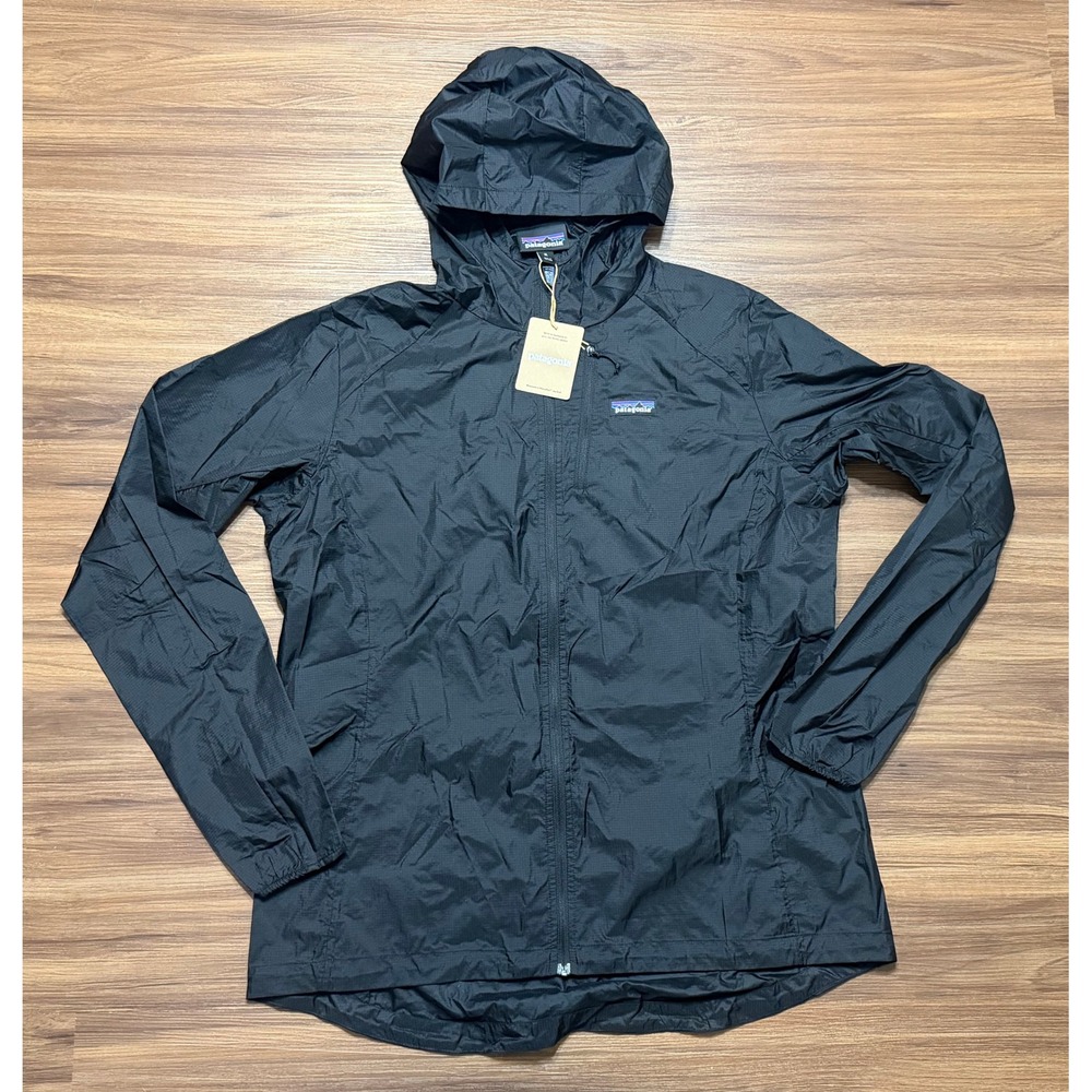 Patagonia Womens Houdini Jacket Black Full Zip Hooded Windbreaker Sz XL